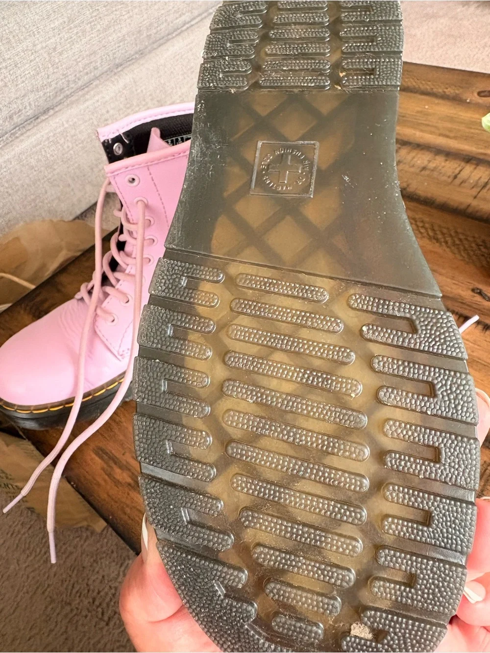 Dr. Martens Kids Pink Lace-Up Combat Boots with Black Soles